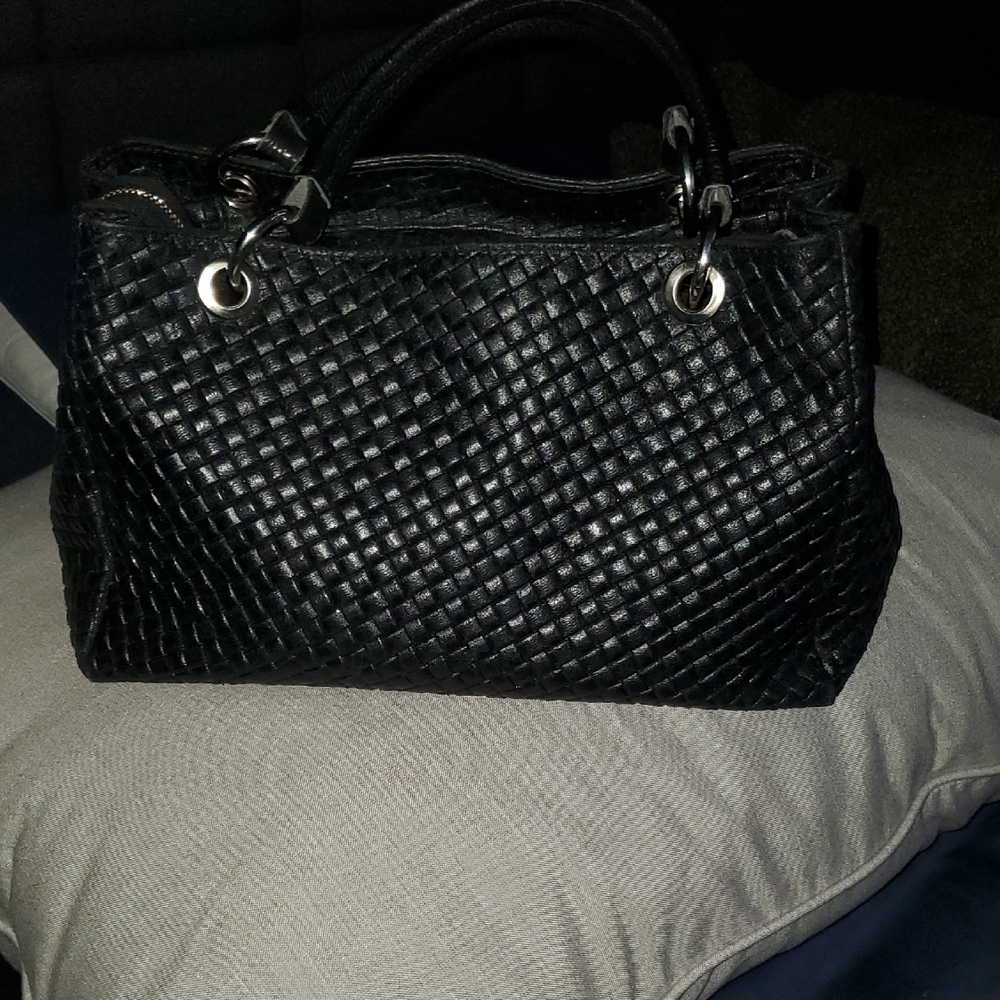 Renata Corsi Black Woven Leather Handbag